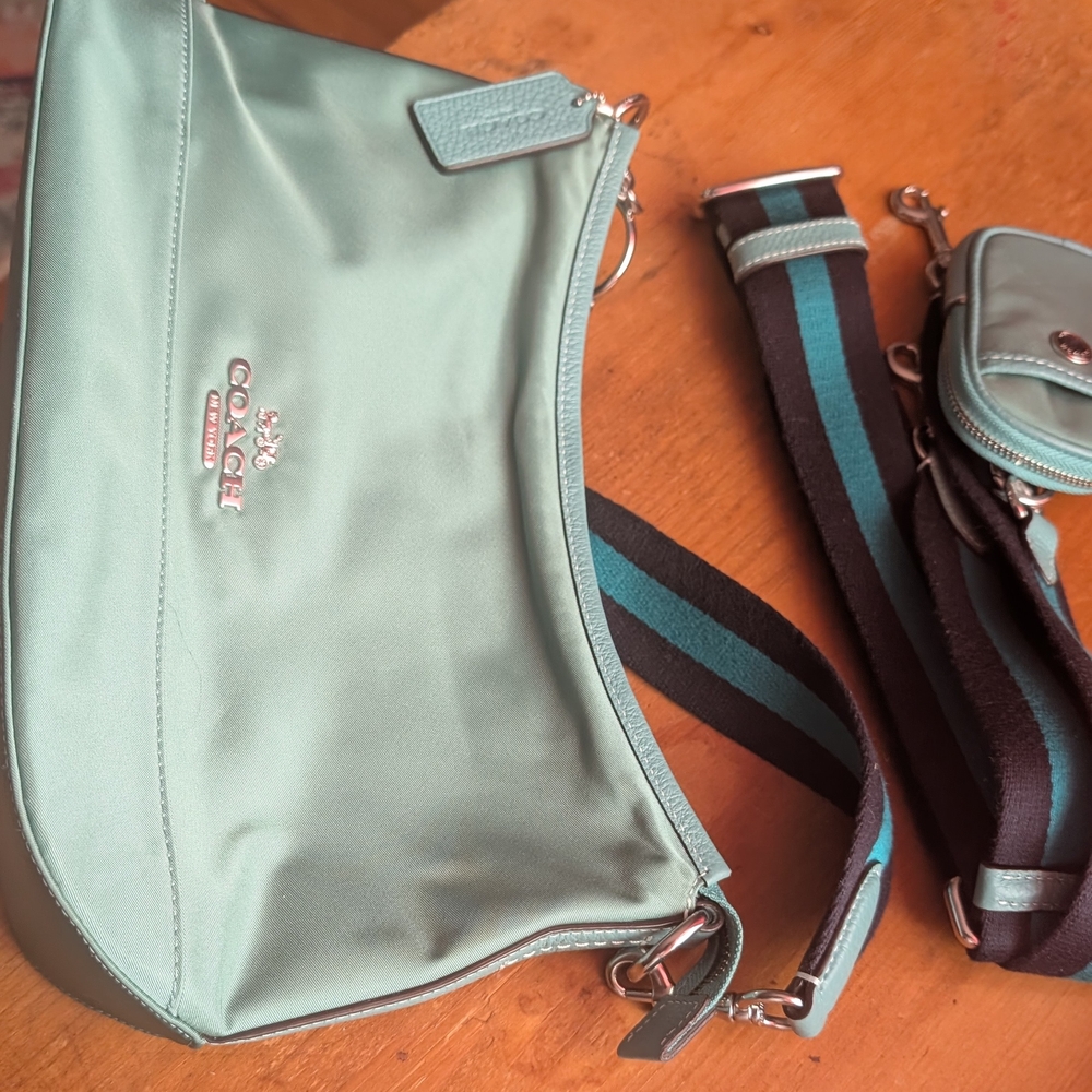 Coach EllisTiffany blue-green nylon shoulder/cross body handbag